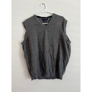 Roundtree & Yorke Mens Grey V-Neck Grid Textured Sweater Vest Size Large Cotton